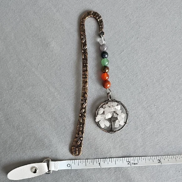 Floral Engraved Metal Bookmark with Gemstone Beads - Picture 7 of 7